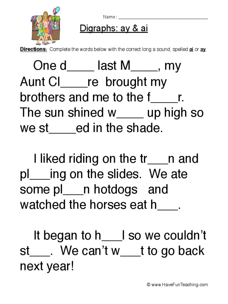 Ai Ay Digraphs Worksheet 2 | PDF | Language Arts & Discipline for Free Printable Ai Ay Worksheets
