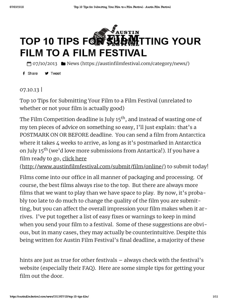 Picture of Top 10 Tips For Submitting Your Film To A Film Festival - Austin Film ...
