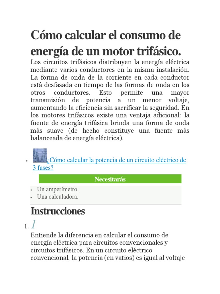 Cálculo del consumo de motores trifásicos | PDF | Energia electrica | Vatio