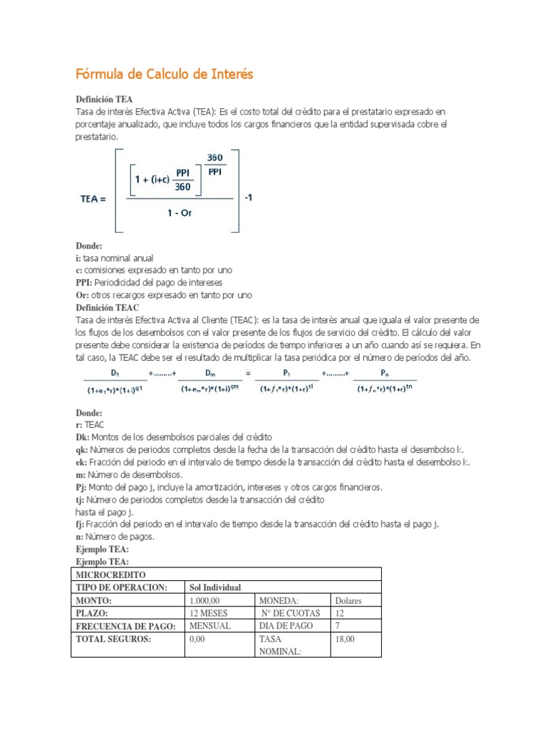 Fórmulas de Tasa de Interés Efectiva | PDF | Interés | Tasas de interés