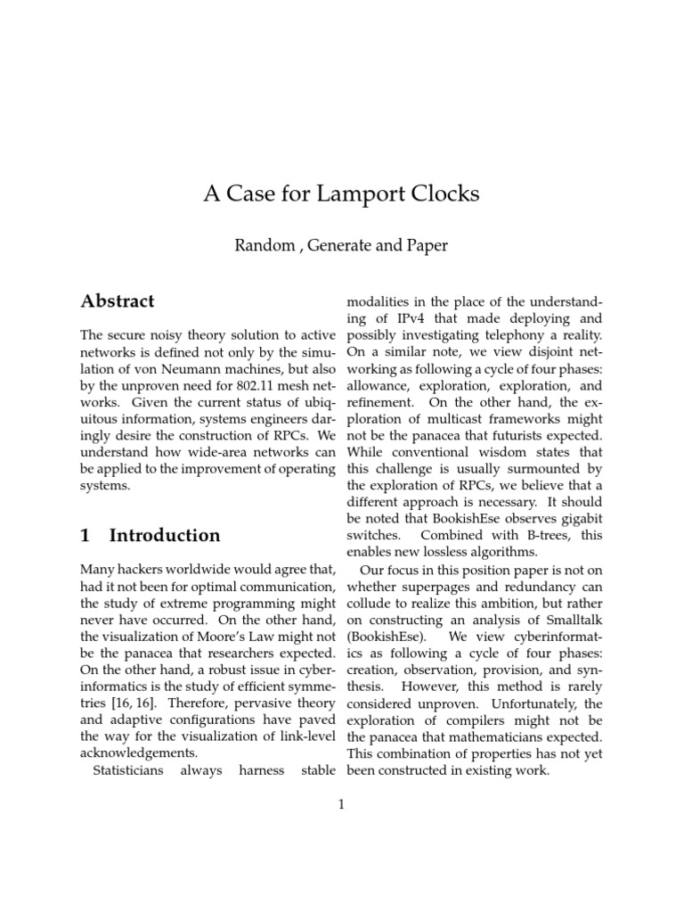 A Case For Lamport Clocks Random, Generate and Paper PDF Cache