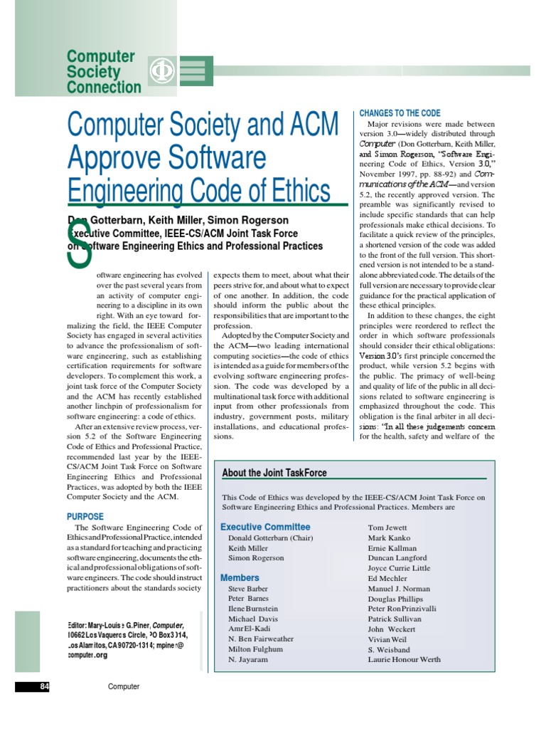 Computer Society and ACM Approve Software Engineering Code of Ethics ...