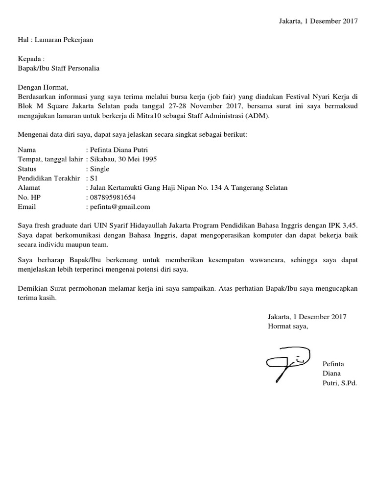 Surat Lamaran Kerja Mitra 10