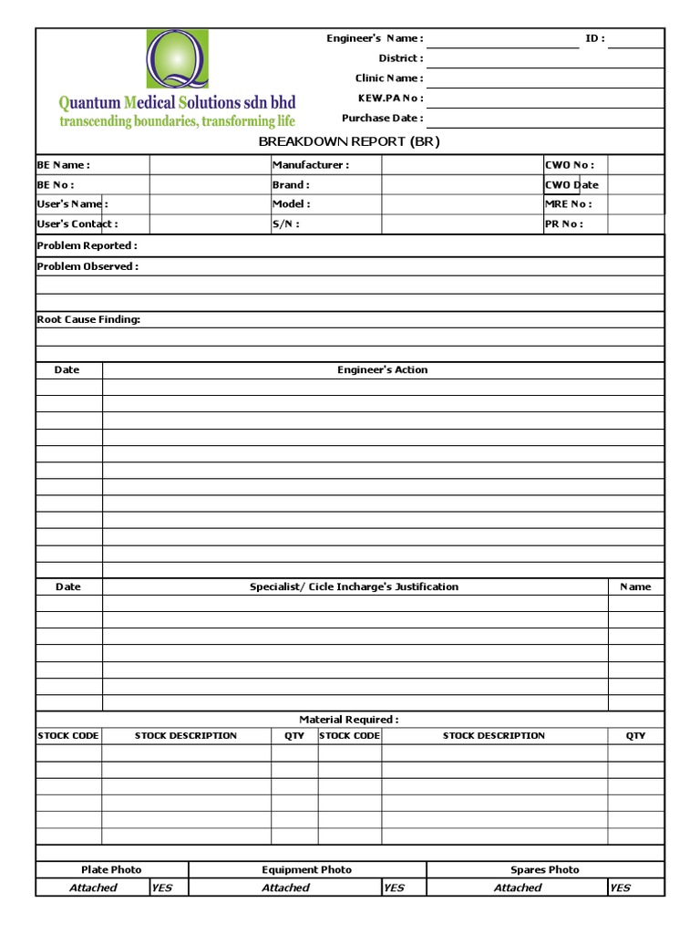 Breakdown Report (BR) : Stock Code Stock Description QTY Stock Code ...