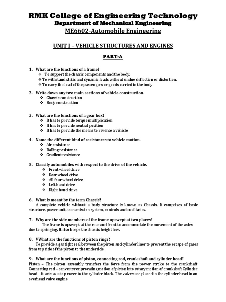 Automobile Engineering Question Bank For 5 Units PDF Fuel Cell
