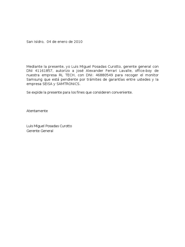 Carta de autorización