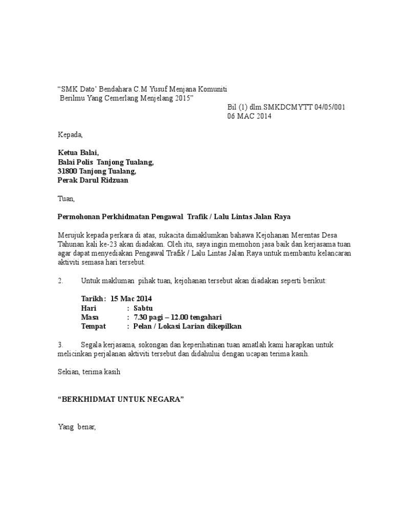 Surat Permohonan Polis, Ambulans, Ketua Kampung, Jemputan. | PDF