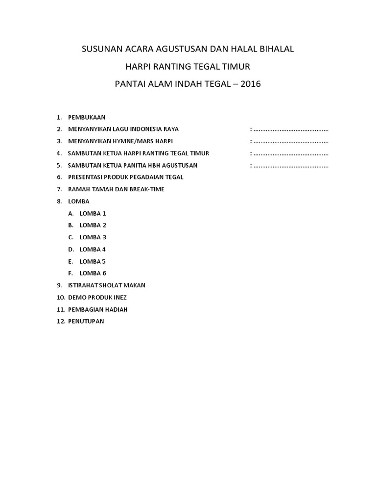 Susunan Acara Halal Bihalal Berbagi Informasi