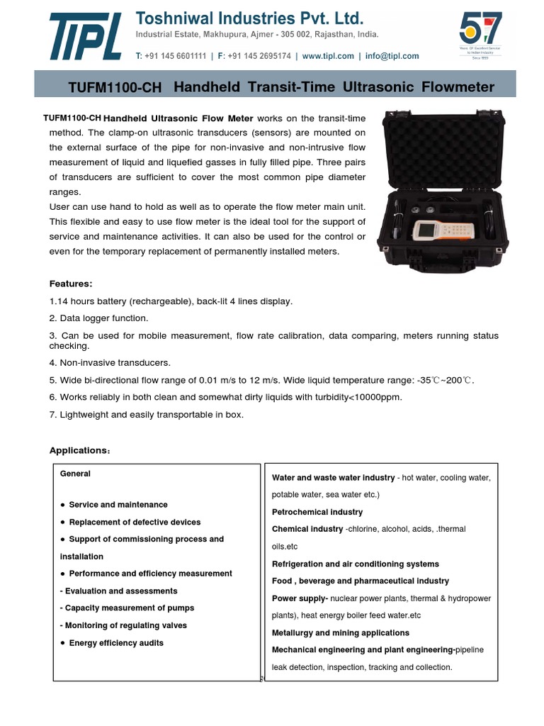 Handheld Ultrasonic Flow Meter TF1100-CH | PDF | Flow Measurement | Water
