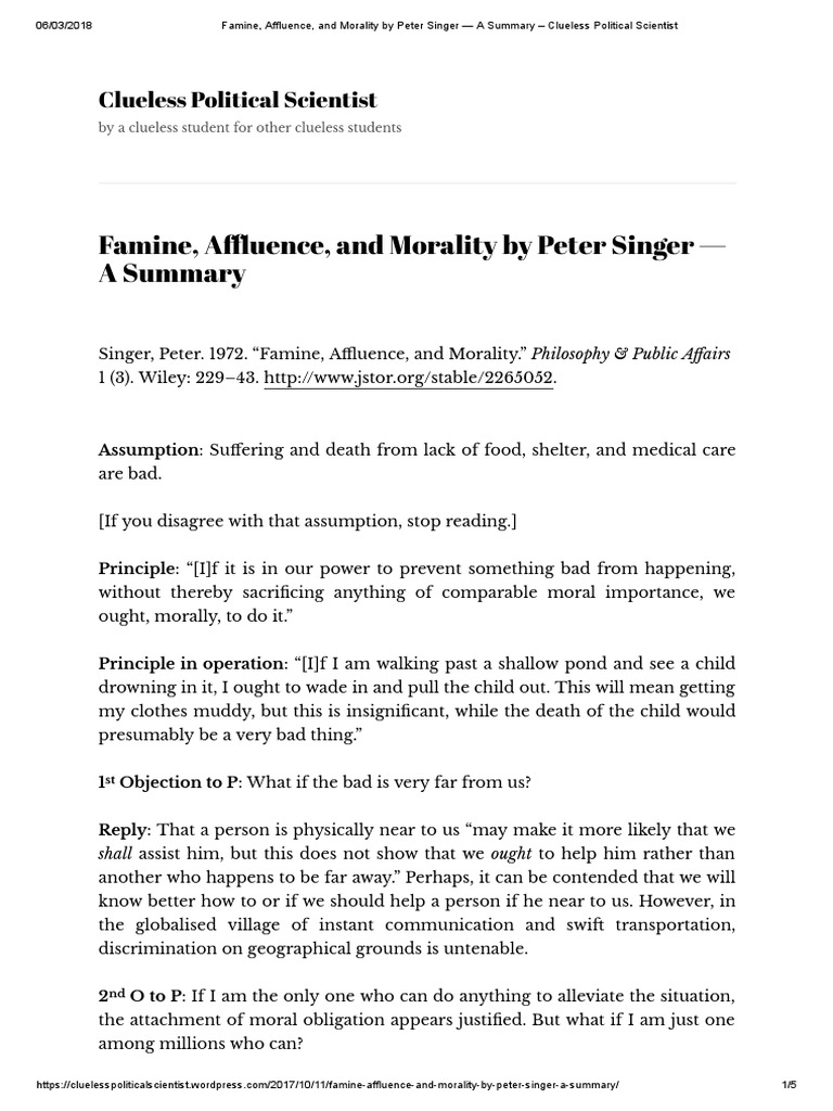 Famine, Affluence, and Morality by Peter