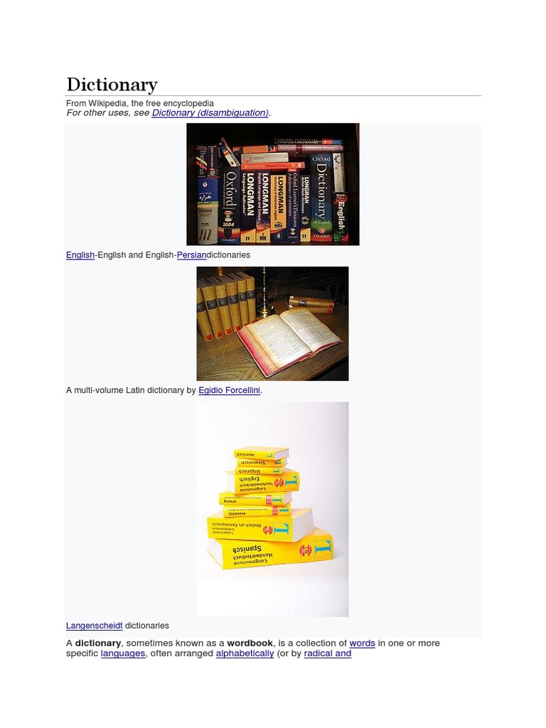 Dictionary: For Other Uses, See | PDF | Dictionary | Reference