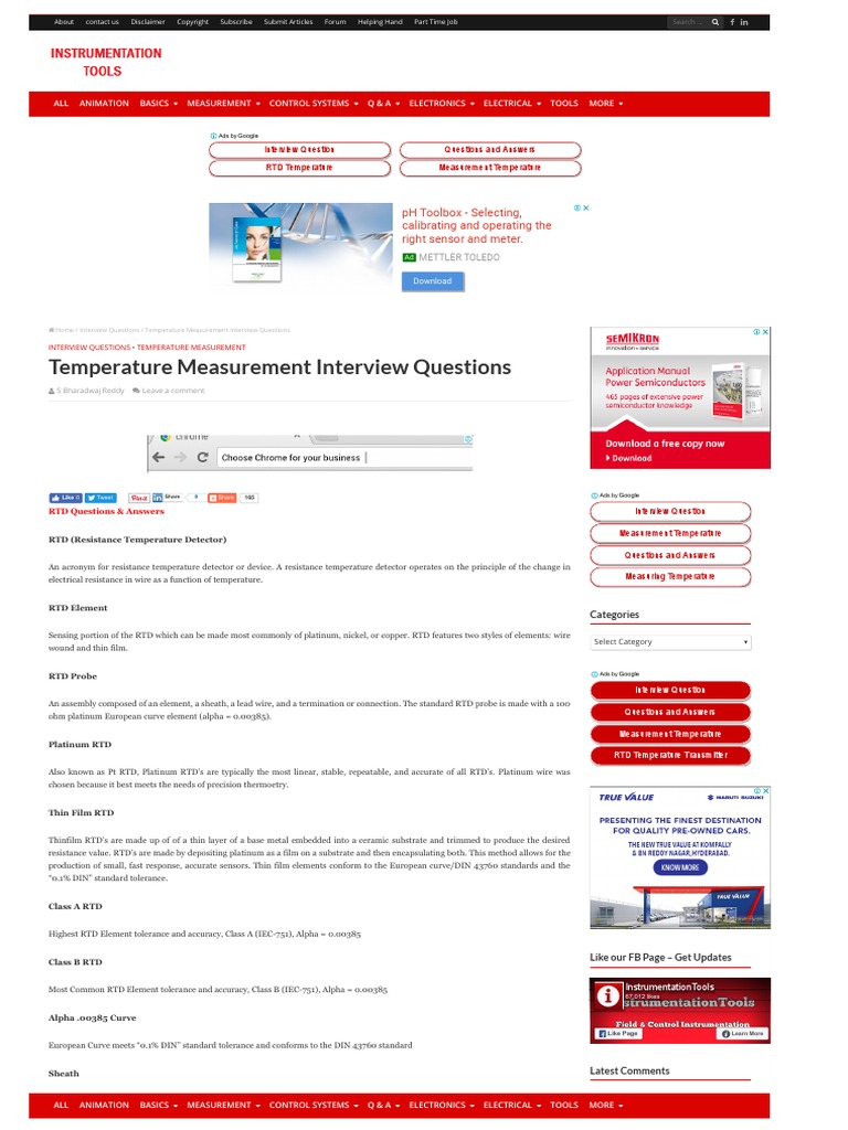 Temperature Measurement Interview Questions | PDF | Thermocouple ...