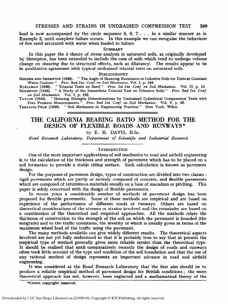 The California Bearing Ratio Method for the Design on Flexible Roads