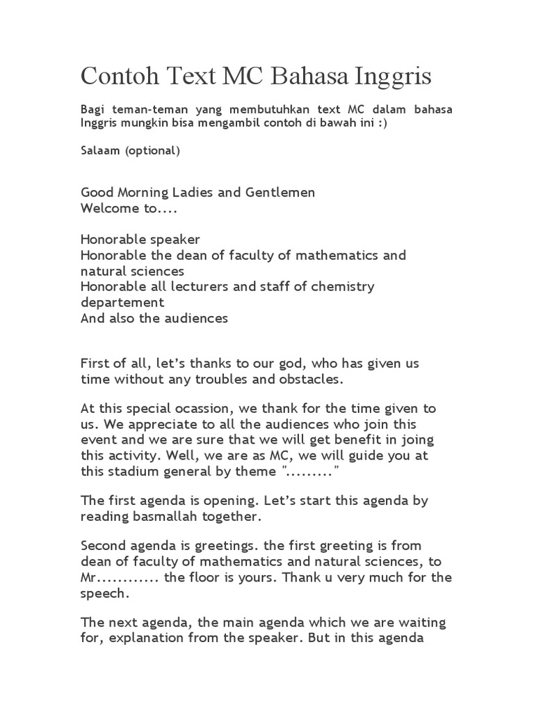 Contoh Text Mc Bahasa Inggris Docx