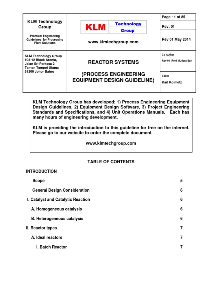 ENGINEERING DESIGN GUIDELINES Reactor Systems Rev01web PDF | PDF | Home ...