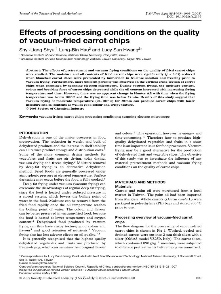 Effects of Processing Conditions On The Quality of VacuumFried Carrot Chips PDF French