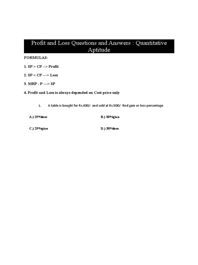 Profit and Loss Questions with Solutions | PDF | Option (Finance) | Prices