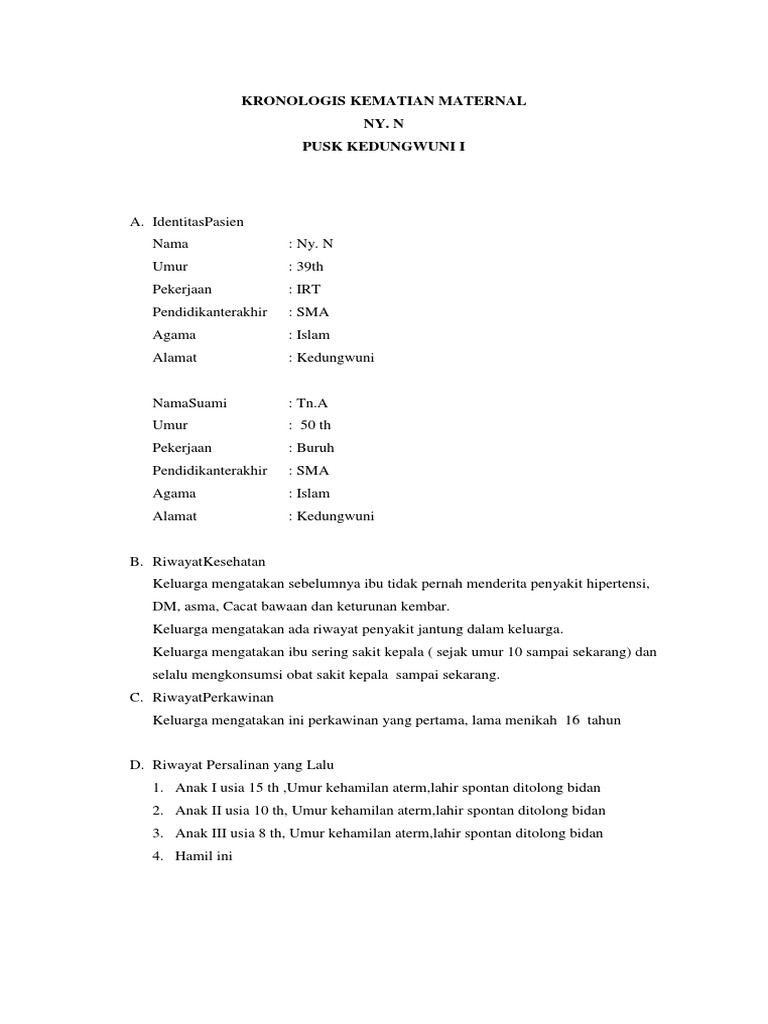 Contoh Kronologis Kematian Ibu