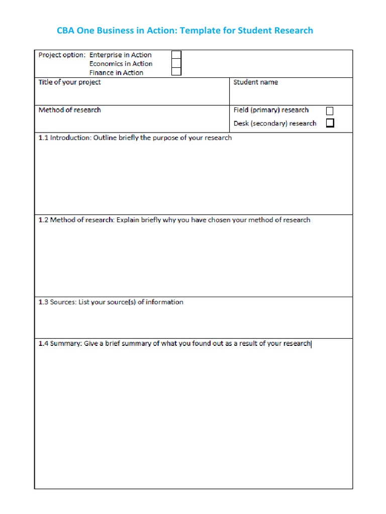 Cba1 Student Research Template | PDF