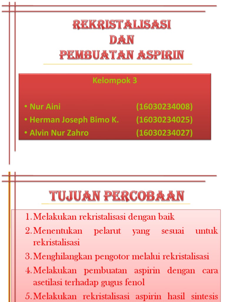 Rekristalisasi Dan Pembuatan Aspirin