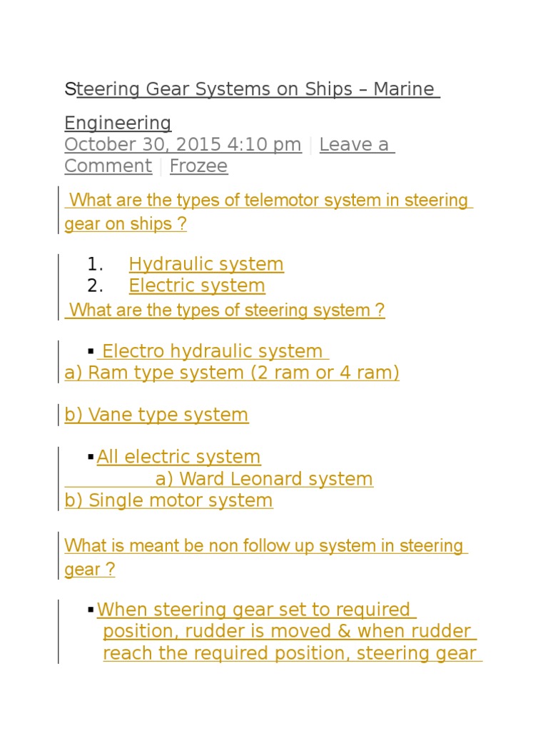 Ship Steering Gear Systems Explained | PDF | Steering | Rudder