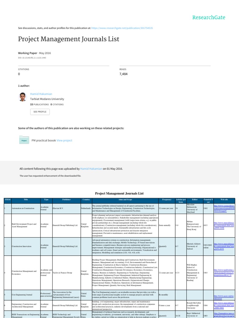 Project Management Journal List | PDF | Project Management | Engineering