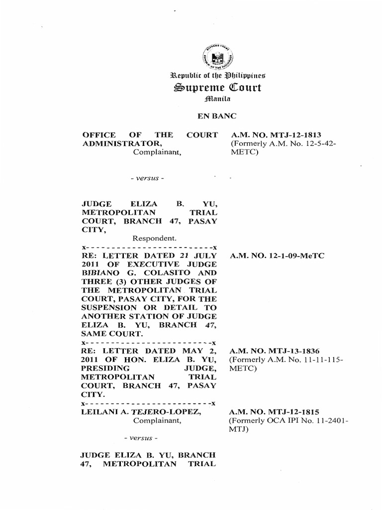 Supreme Court Decision on Judge Eliza Yu | PDF | Prosecutor | Summary ...