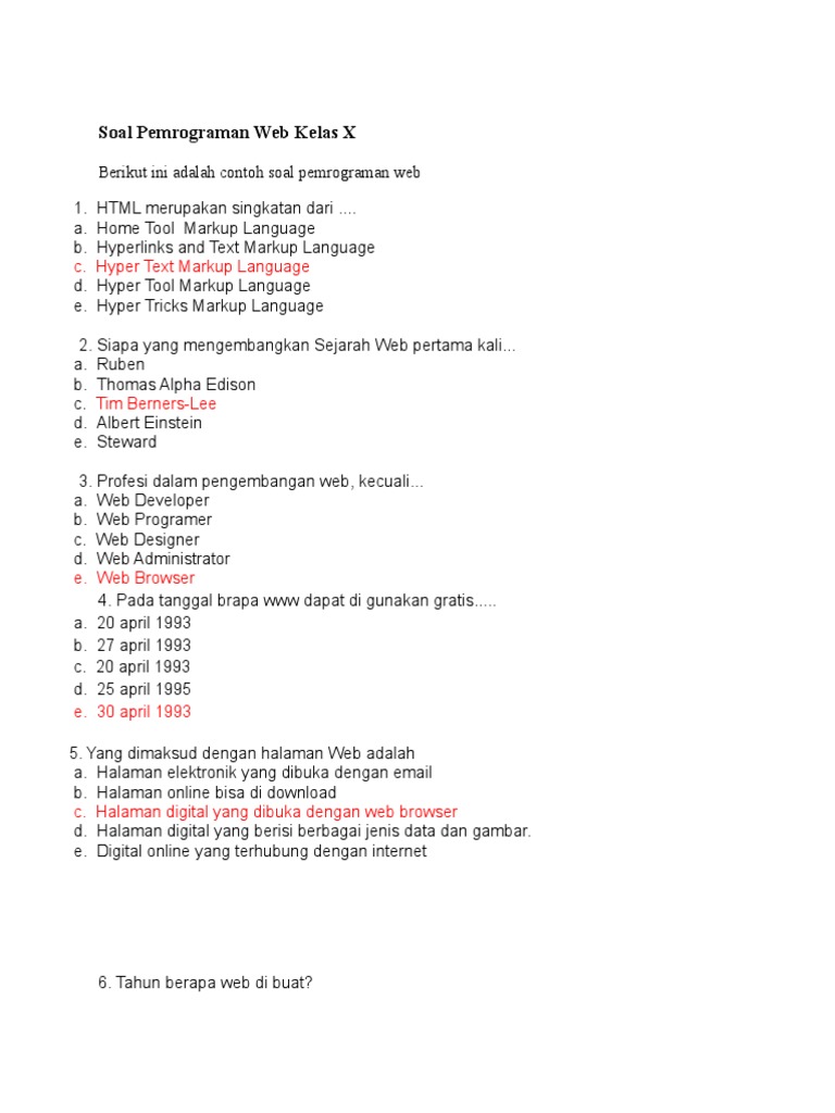 Soal Pemrograman Web Kelas X