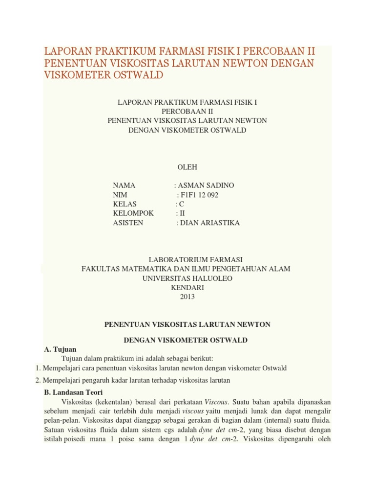 Laporan Praktikum Farmasi Fisika Rheologi Seputar Laporan