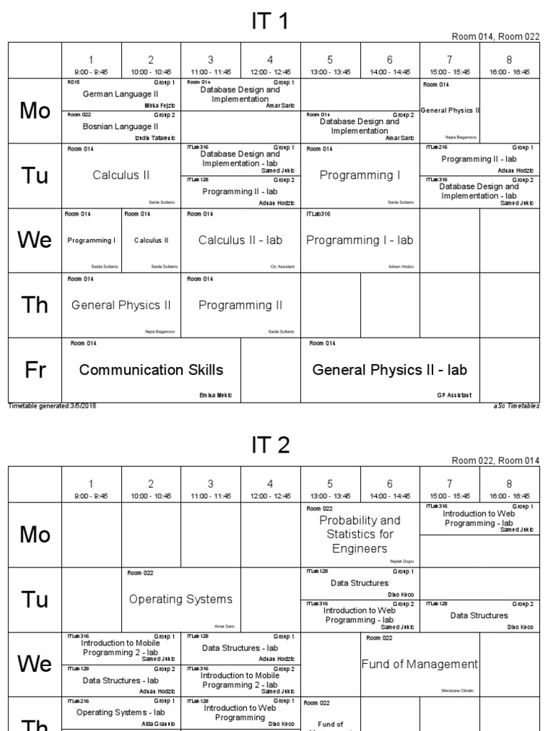 University Course Timetable 2018 | PDF | Computer Data | Information ...