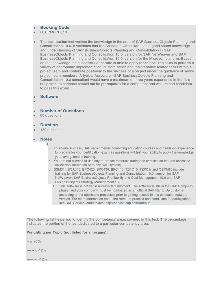 SAP BPC 10.0 Certification Guide | PDF | Sap Se | Test (Assessment)