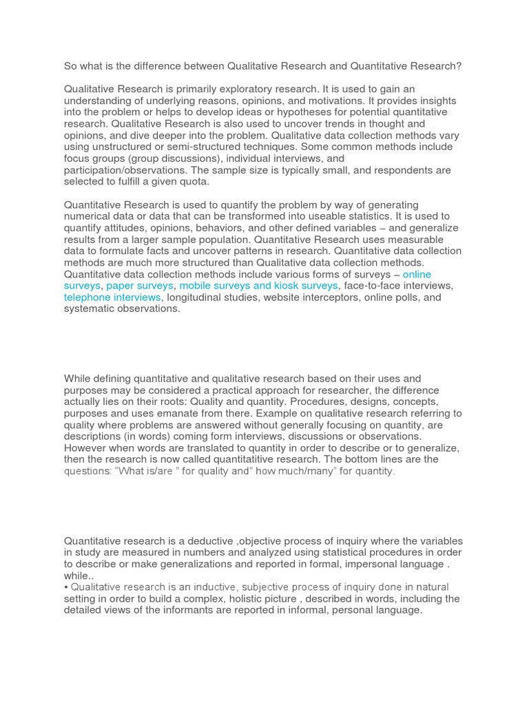 What Is The Difference Between Qualitative Research And Quantitative Research Pdf