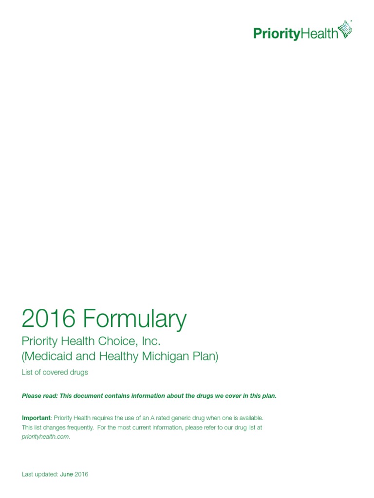 2016 Priority Health Choice Formulary PDF Aspirin Pharmacy