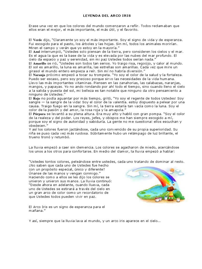 La Leyenda del Arco Iris | PDF | Arco iris | Cielo
