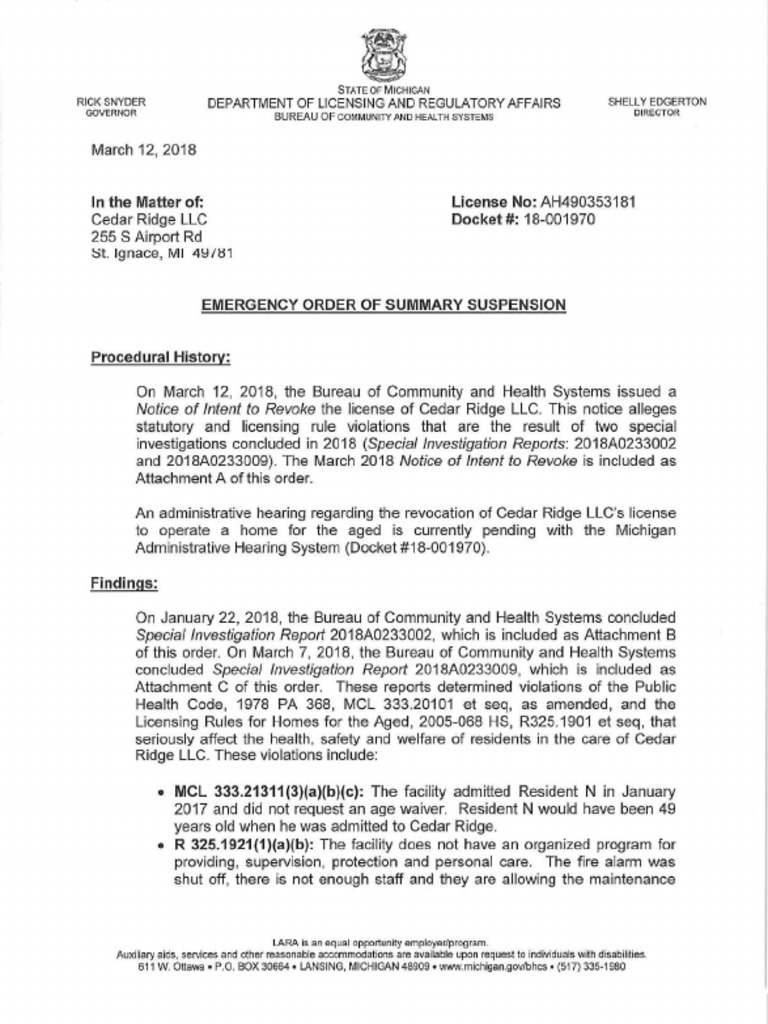 Cedar Ridge Order of Summary Suspension