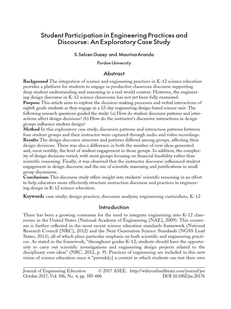 Student Participation in Engineering Practices and Discourse: An ...