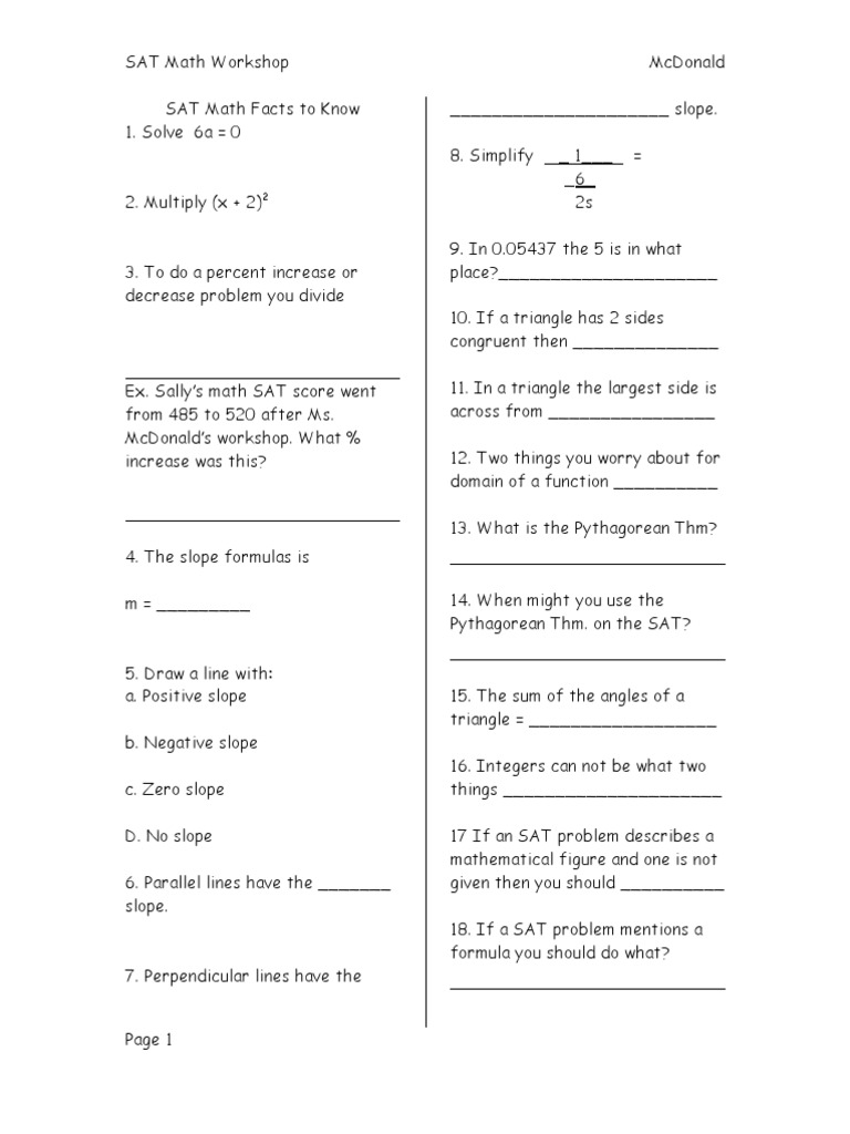Printable Practice Sat Math Questions