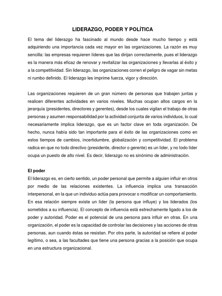 LIDERAZGO | PDF | Liderazgo | Poder (social y político)