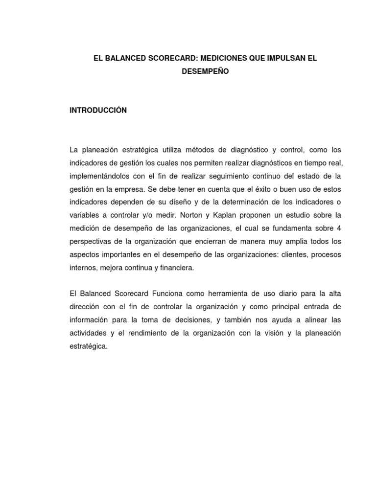 El Balanced Scorecard | PDF | Calidad (comercial) | Business
