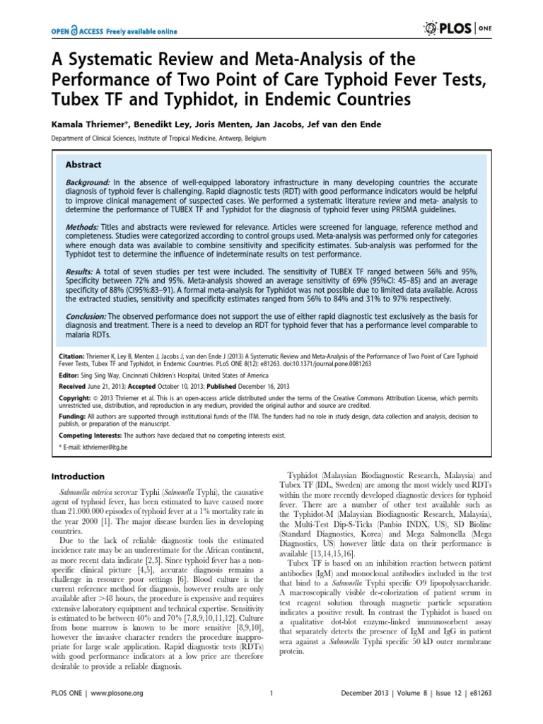 Journal - Pone.0081263 Fix | PDF | Sensitivity And Specificity | Meta ...