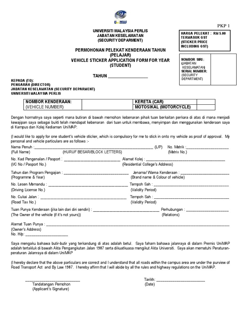Surat Kebenaran Bawa Kereta Unimap