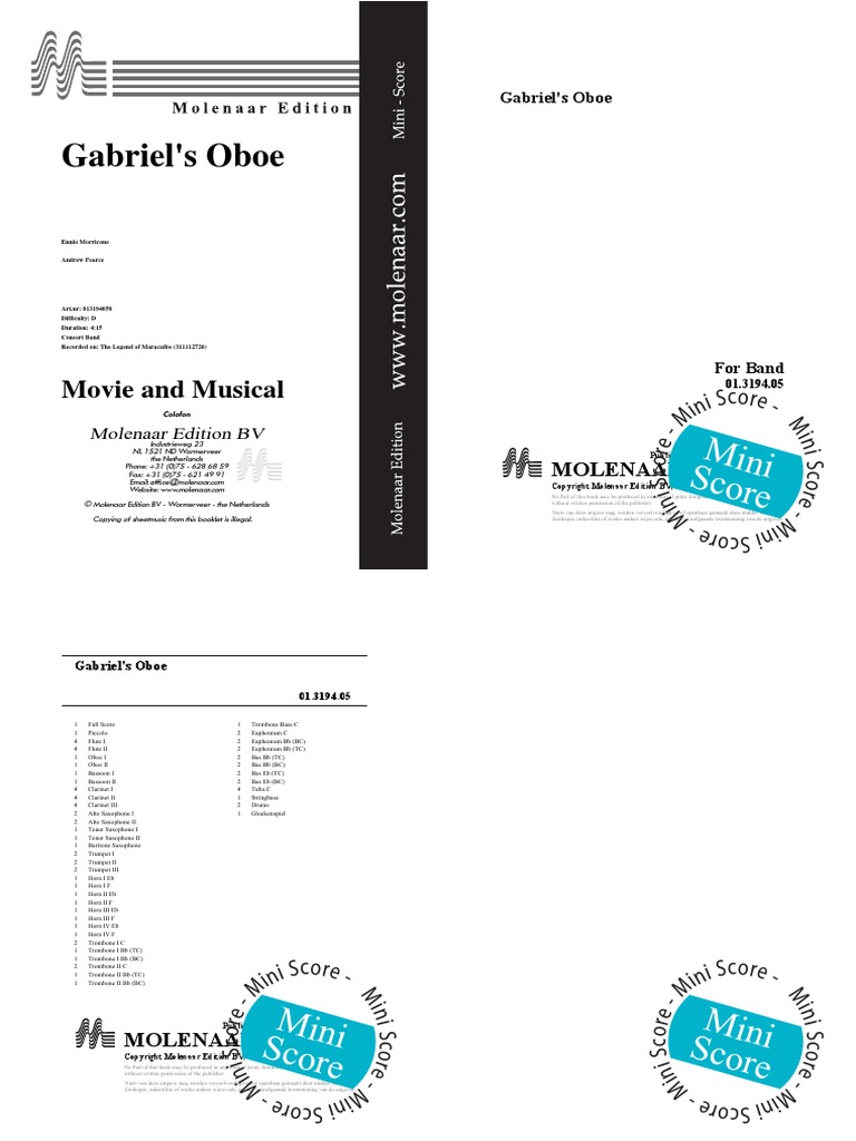 Gabriel's Oboe Mini Score PDF Saxophone Classical Music