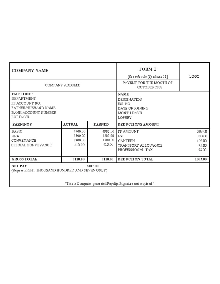 Slip+ +Payslip++Format+2 | PDF