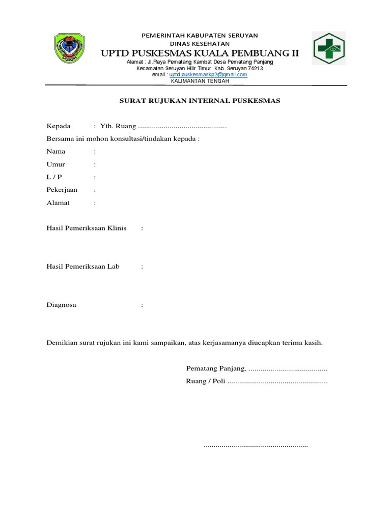 Surat Rujukan Internal Puskesmas | PDF