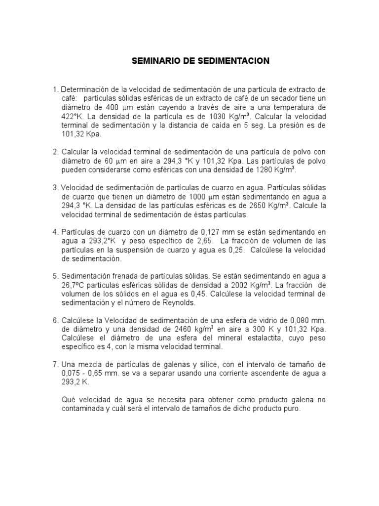 Velocidades De Sedimentación De Partículas Pdf Hogar Jardinería Y