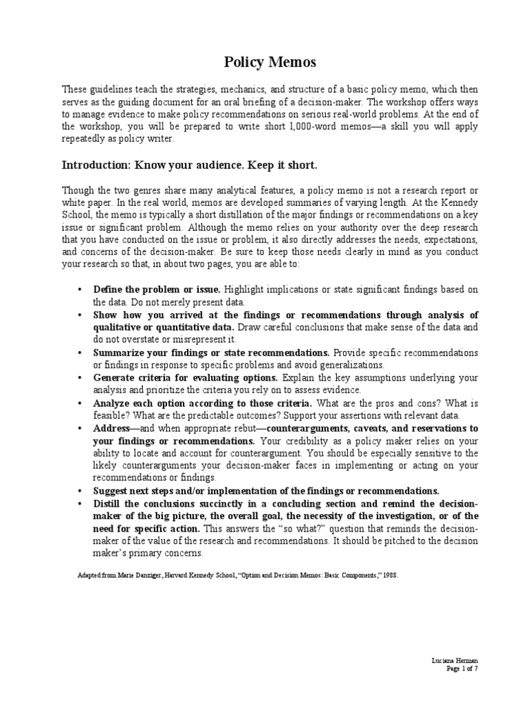 Policy Memo Writing Guidelines | PDF | Memorandum | Pesticide