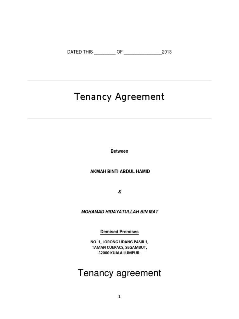 Tenancy Agreement Template | PDF | Leasehold Estate | Landlord