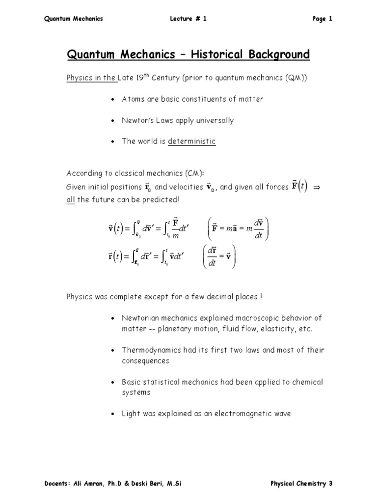Quantum Mechanics Historical Background PDF Quantum Mechanics Mechanics