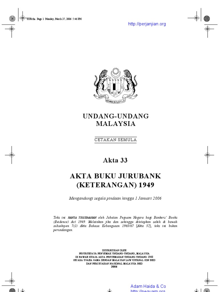 Akta 33 Akta Buku Jurubank Keterangan 1949 Pdf