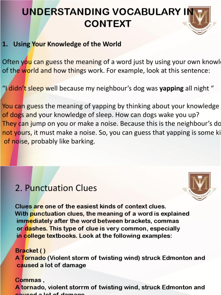 Vocabulary Context Clues Explained | PDF | Definition | Word